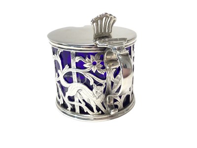 Lot 243 - George III silver mustard pot with bird and animal decoration