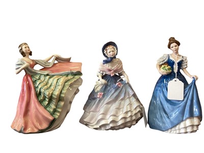 Lot 1238 - Ten Royal Doulton figures - Christmas Day 2006 HN4899, Southern Belle HN2229, Ann HN3259, La Sylphide HN2138, Chloe HN3883, Dulcie HN2305, Coralie HN2307, Helen HN3601, Tender Moment HN3303 and Ali...