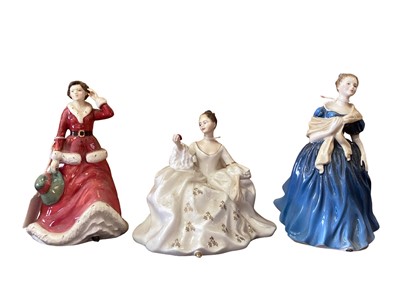 Lot 1243 - Ten Royal Doulton figures - Autumn Breezes HN1911, Masque HN2554, Alice HN4787, Adrienne HN2304, Winter's Day HN3769, Alice HN3368, My Love HN2339, Helen HN4806, Geraldine HN2348 and Caroline HN317...