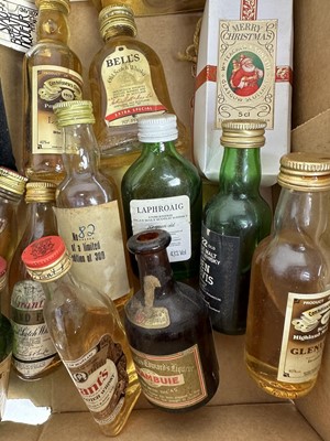 Lot 53 - Whisky - collection of miniatures to include Glenlivet, Laphroaig, Glenmorangie, Haig and many others, approximately 50 bottles