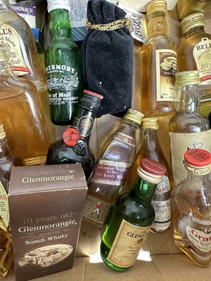Lot 53 - Whisky - collection of miniatures to include Glenlivet, Laphroaig, Glenmorangie, Haig and many others, approximately 50 bottles