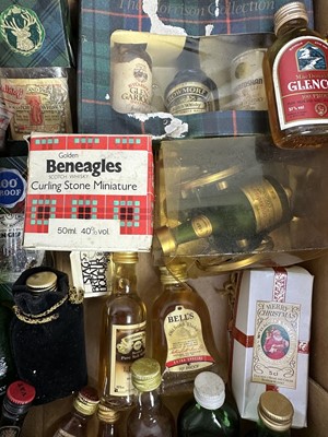 Lot 53 - Whisky - collection of miniatures to include Glenlivet, Laphroaig, Glenmorangie, Haig and many others, approximately 50 bottles