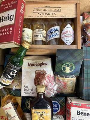 Lot 53 - Whisky - collection of miniatures to include Glenlivet, Laphroaig, Glenmorangie, Haig and many others, approximately 50 bottles