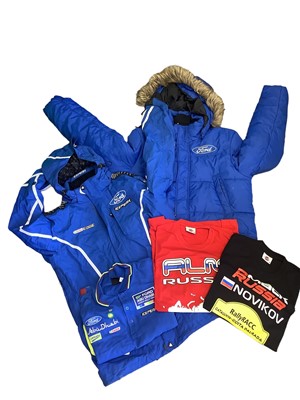 Lot 2026 - Motorsport Interest- Group of early 2011 / 12 Ford World Rally Championship WRC M Sport team shirts, jackets, gillets and other clothing including a Rally Finland jacket. (qty)