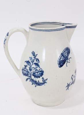 Lot 102 - A Lowestoft sparrow beak milk jug, printed with the Three Flowers pattern, circa 1780