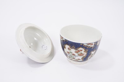 Lot 128 - A Worcester blue scale sucrier and cover, decorated in Kakiemon style, circa 1770