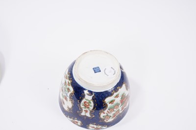 Lot 128 - A Worcester blue scale sucrier and cover, decorated in Kakiemon style, circa 1770