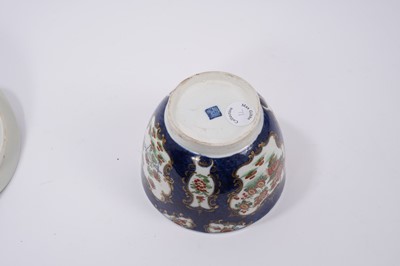 Lot 128 - A Worcester blue scale sucrier and cover, decorated in Kakiemon style, circa 1770