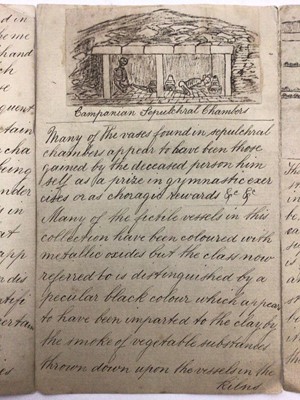 Lot 53 - 19th century pen and ink hand inscribed descriptions of antique burial chambers