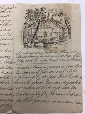 Lot 53 - 19th century pen and ink hand inscribed descriptions of antique burial chambers
