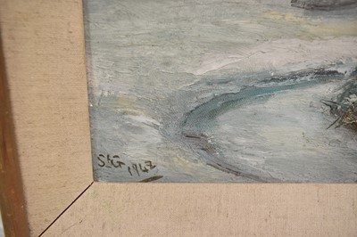 Lot 864 - Sylvia St George (1880-1951) oil on canvas - snow covered Colchester landscape, initialled and dated 1942, framed, 45cm x 60cm