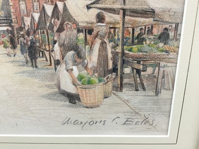 Lot 18 - Marjorie Christine Bates (1882-1962) pastel, The market place