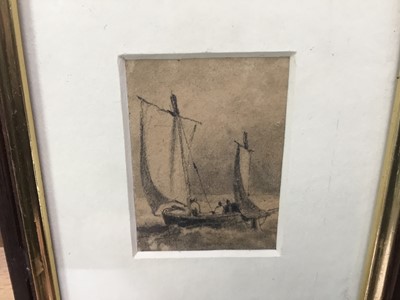 Lot 21 - Four miniature works on paper, including Attributed to Thomas Sidney Cooper (1803-1902) watercolour, cattle and tree, 7.5 x 10.5cm, together with pen and ink in the manner of Rowlandson of three fi...