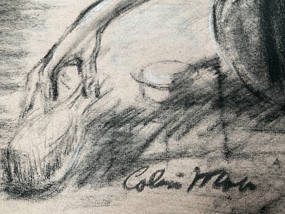 Lot 24 - *Colin Moss (1914-2005), two chalk and charcoal works on paper, Woman at her dressing table, nighttime liasons, both signed, 64 x 45cm and  61 x 41cm respectively