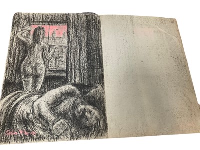 Lot 24 - *Colin Moss (1914-2005), two chalk and charcoal works on paper, Woman at her dressing table, nighttime liasons, both signed, 64 x 45cm and  61 x 41cm respectively