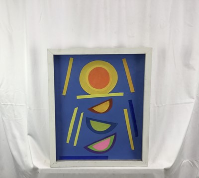 Lot 205 - Follower of Terry Frost, collage gouache abstract painting - 'Boats at St Ives', titled verso, framed