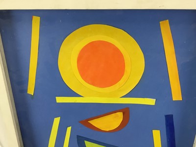 Lot 205 - Follower of Terry Frost, collage gouache abstract painting - 'Boats at St Ives', titled verso, framed