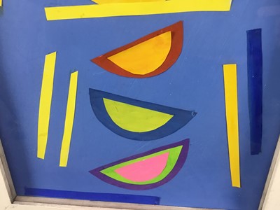 Lot 205 - Follower of Terry Frost, collage gouache abstract painting - 'Boats at St Ives', titled verso, framed