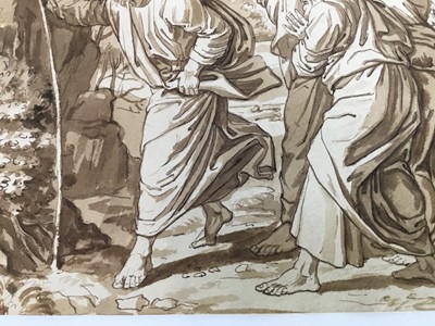 Lot 4 - Antique watercolour of Moses Striking the Rock at Horeb, 23cm x 28cm, unframed
