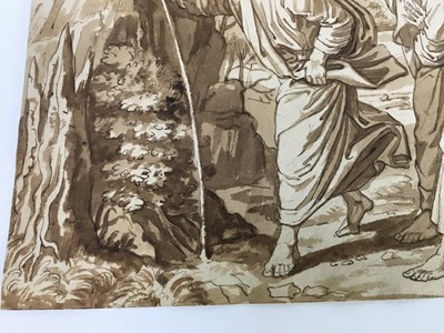 Lot 4 - Antique watercolour of Moses Striking the Rock at Horeb, 23cm x 28cm, unframed