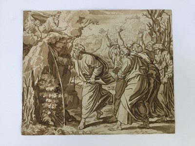 Lot 4 - Antique watercolour of Moses Striking the Rock at Horeb, 23cm x 28cm, unframed