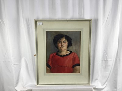 Lot 39 - William Grant: watercolour, portrait of a lady in red, 28.5x36.5cm