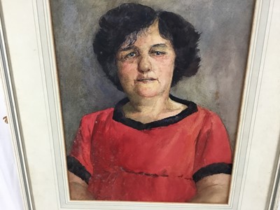 Lot 39 - William Grant: watercolour, portrait of a lady in red, 28.5x36.5cm