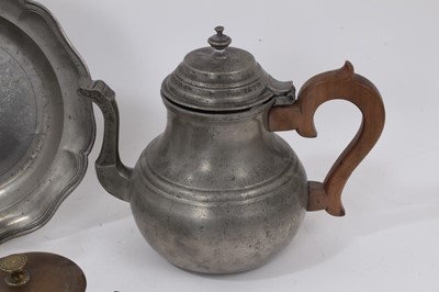Lot 1066 - 18th century French pewter coffee pot and other pewter