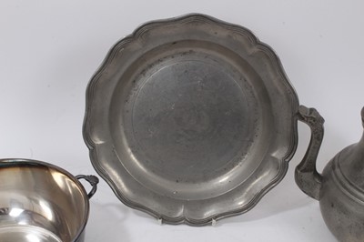 Lot 1066 - 18th century French pewter coffee pot and other pewter