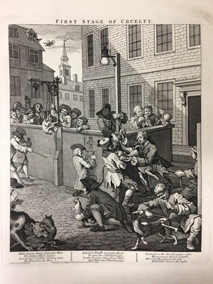 Lot 82 - After William Hogarth (1697-1764), a set of engravings of the Four Stages of Cruelty, featuring such delightful scenes as the torture of a dog, the beating of a horse, murder and mutilation