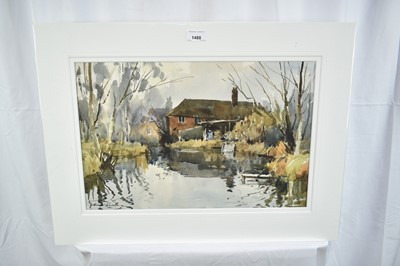 Lot 165 - *Edward Wesson (1910-1983) watercolour and ink study- 'Near Shalford Mill', signed, 31.5cm x 48.5cm, in mount. 
Provenance: Shalford Gallery, Guildford