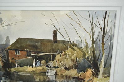 Lot 165 - *Edward Wesson (1910-1983) watercolour and ink study- 'Near Shalford Mill', signed, 31.5cm x 48.5cm, in mount. 
Provenance: Shalford Gallery, Guildford