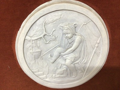 Lot 980 - Victorian parian ware relief plaque together with a set of four plaster roundels