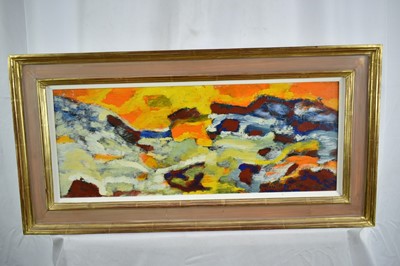 Lot 992 - Albert Houthuessen (1903-1973), acrylic and collage on board, sun over long coast