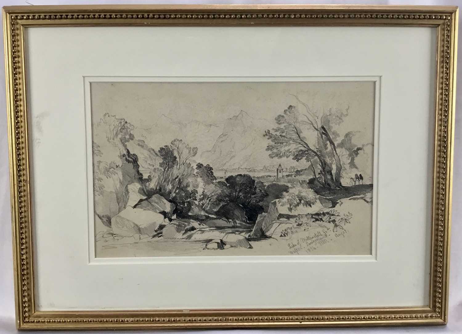Lot 52 - Early 19th century pencil sketch, Switzerland, inscribed, 18cm x 29cm, in glazed gilt frame