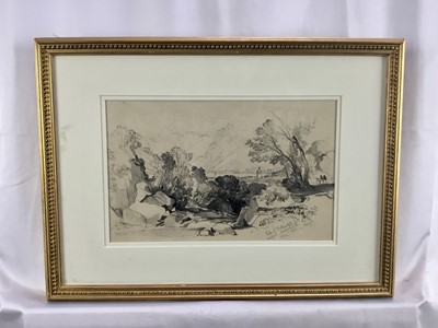 Lot 52 - Early 19th century pencil sketch, Switzerland, inscribed, 18cm x 29cm, in glazed gilt frame