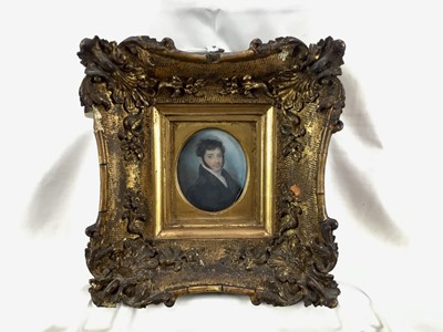 Lot 10 - Early 19th century portrait miniature of a Gentleman, on ivory, in deep gilt frame