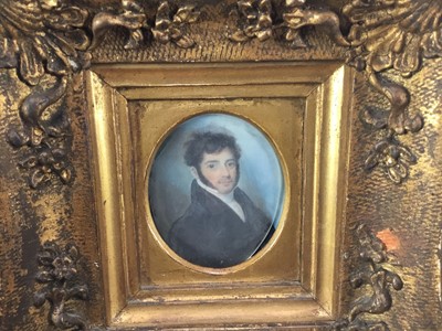 Lot 10 - Early 19th century portrait miniature of a Gentleman, on ivory, in deep gilt frame