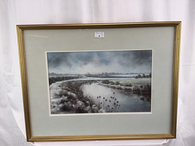 Lot 4 - Anne Mathie, three pastels - Winter Landscapes, The Colne, in glazed frames