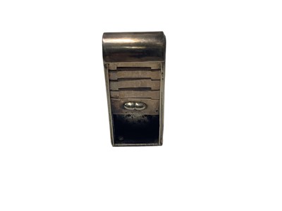 Lot 38 - Edwardian novelty nickel plated bullet Vesta case 60mm and plated novelty Vesta case in the form of a filing cabinet with tambour shutter 65mm (2)