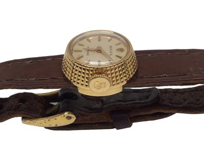 Lot 92 - 1950s Rolex Precision 18ct gold cased ladies wristwatch on integral brown leather strap