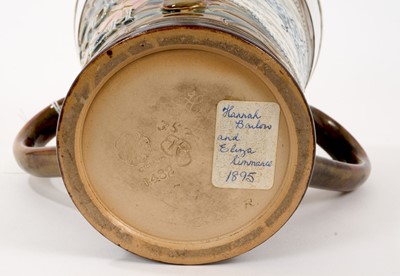 Lot 16 - Royal Doulton silver mounted tyg, decorated by Hannah Barlow
