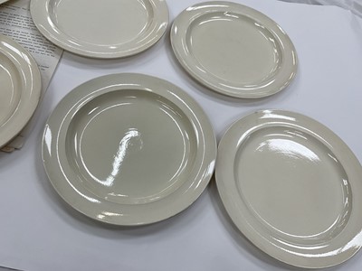 Lot 190 - Interesting set of eight Wedgwood creamware plates, recovered from a shipwreck off Norway in 1962, where a large cargo of Wedgwood was on board. Sold with a related book and papers