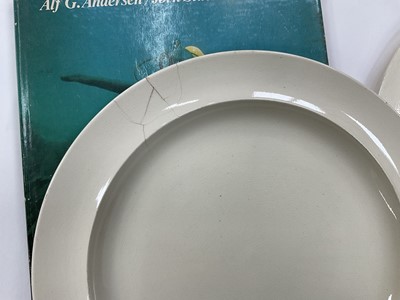 Lot 190 - Interesting set of eight Wedgwood creamware plates, recovered from a shipwreck off Norway in 1962, where a large cargo of Wedgwood was on board. Sold with a related book and papers
