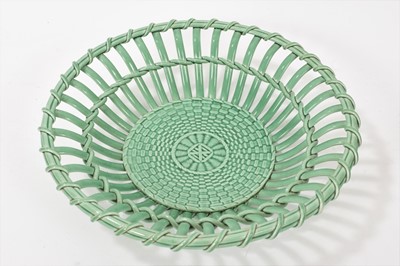 Lot 143 - Wedgwood green glazed round basket and stand