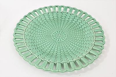 Lot 143 - Wedgwood green glazed round basket and stand