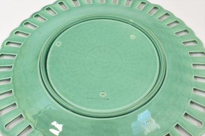Lot 143 - Wedgwood green glazed round basket and stand