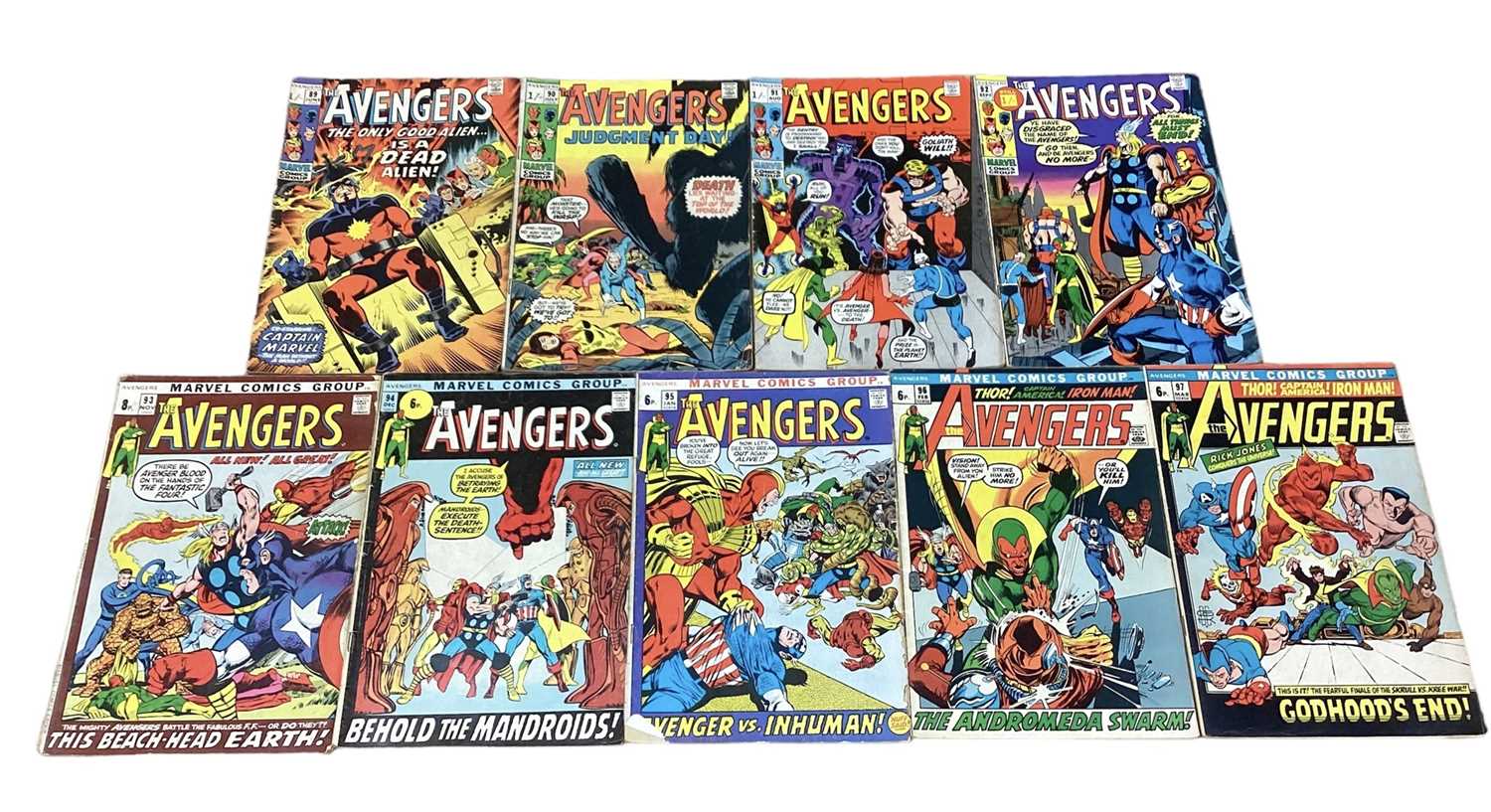 Lot 34 - Marvel Comics The Avengers #89-97 (1971/72) (UK Price Variant) Part 1-9 Kree-Skrull War storyline