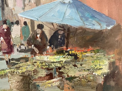 Lot 205 - Giuseppe Elettro (20th Century Italian) oil on canvas - Continental street scene, signed, 50cm x 70cm, framed.Provenance: Cooling Galleries, 92 New Bond Street, London, W1.