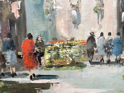 Lot 205 - Giuseppe Elettro (20th Century Italian) oil on canvas - Continental street scene, signed, 50cm x 70cm, framed.Provenance: Cooling Galleries, 92 New Bond Street, London, W1.
